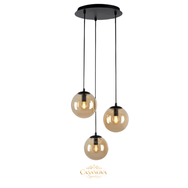 Plafonnier Suspension Triple Globe Ambré – Andas Nellin