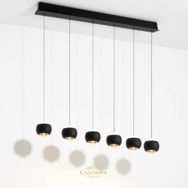 Grand Lustre Suspension Cascade LED Multi-Sphères Noir – Musterring Cannon (Prix Outlet)